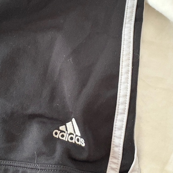 Adidas Women's Black Athletic Shorts with White Stripes - Picture 2 of 4